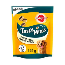 Pedigree Tasty Minis Adult Dog Treats Cheese & Beef Nibbles 140g